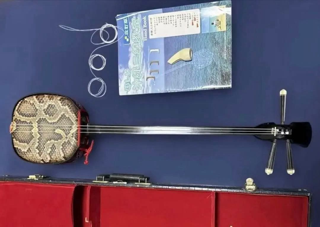 三線 （蛇皮ニシキヘビ）　ハードケース付き 沖縄三味線 蛇皮一枚張り（両面本皮タイプ）13点セット 宮古木工芸