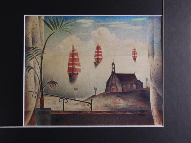 岡鹿之助、【滞船】、希少な画集画、新品高級額 額装付、状態良好