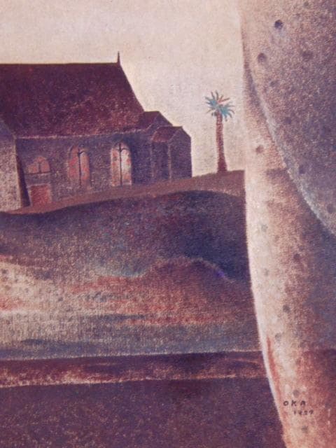 岡鹿之助、【滞船】、希少な画集画、新品高級額 額装付、状態良好