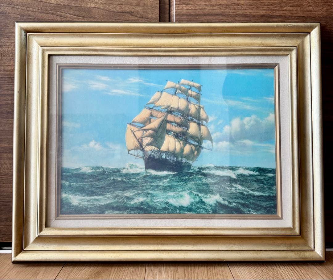 帆船 海景画 絵画 額入り 船 インテリア 壁掛け アンティーク風 アート