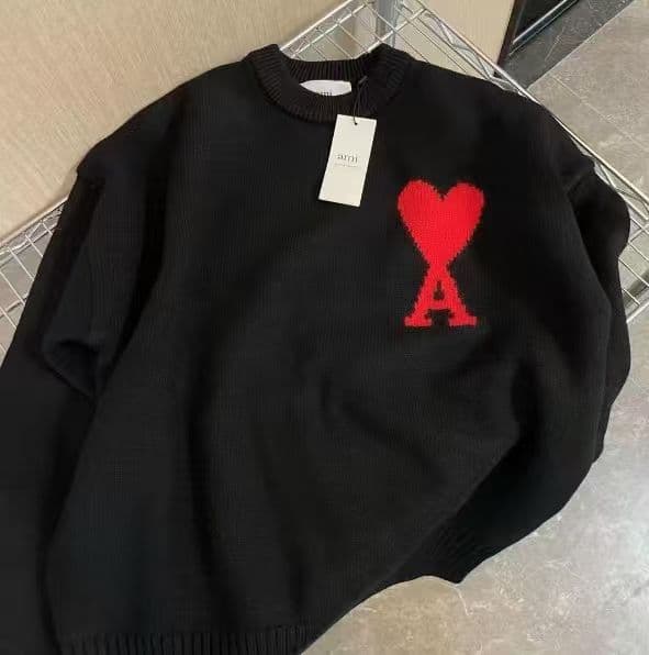 AMI PARIS ブラック ニットセーター 男女兼用 L