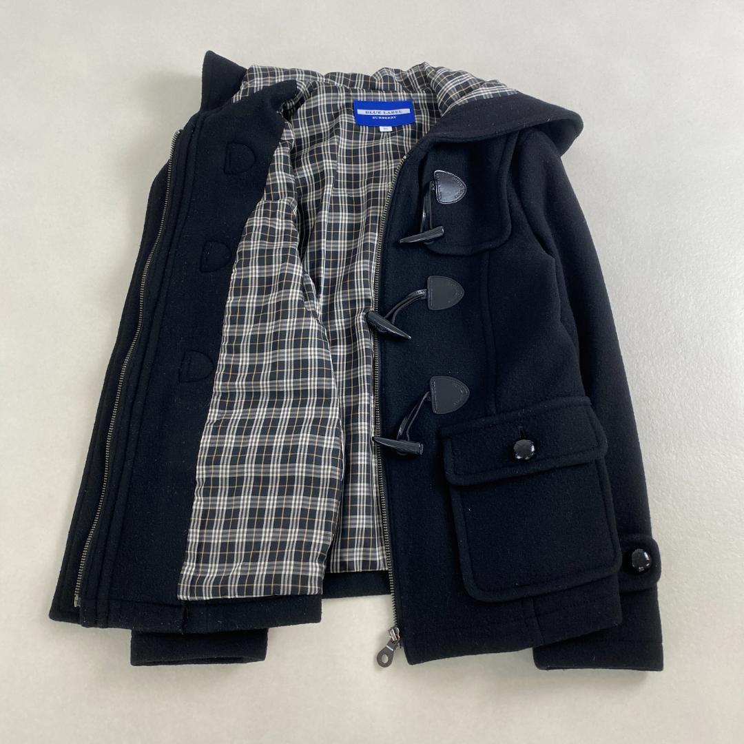 美品　バーバリーブルーレーベル　ダッフルコート　ノバチェック　ウール　ブラック
