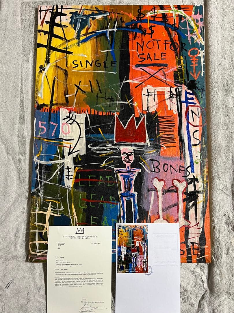 ジャン ミシェルバスキア 油絵油彩画 裏面サインあり 絵画3