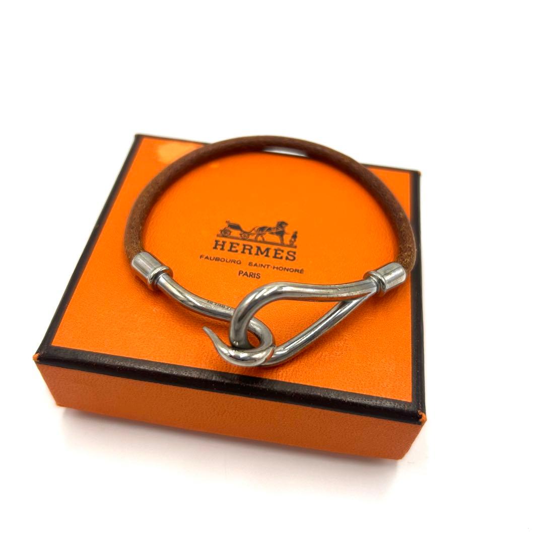 HERMES エルメス ブレスレット バングル ジャンボ レザー シルバー