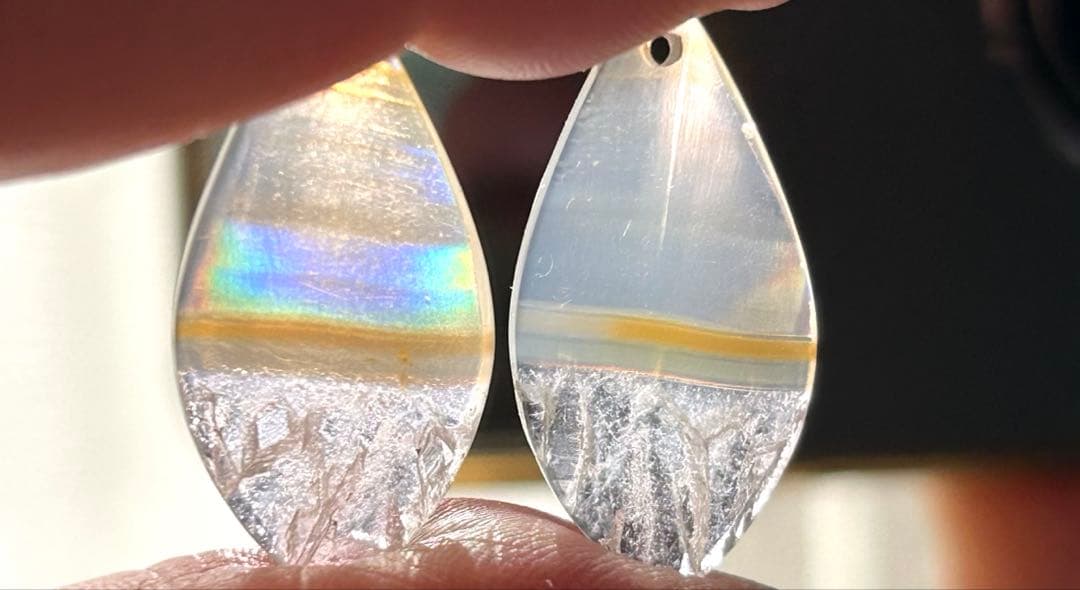 アイリスアゲート リーフシェイプドゥルージピアスチャーム他 14kgf