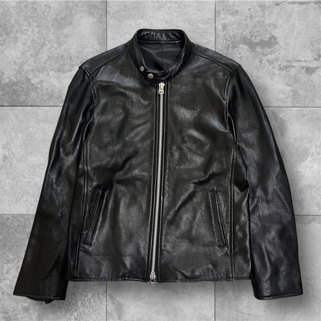 【美品】 シップス シングル ラムレザー ライダースジャケット L ブラック SHIPS（シップス） 革ジャン ライダース SHIPS: ラムレザー シングル