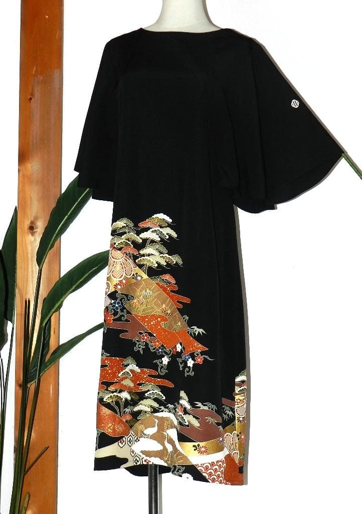 留袖 ワンピース ドレス フレアー袖 手書き友禅染 正絹 495 夢ちりめん