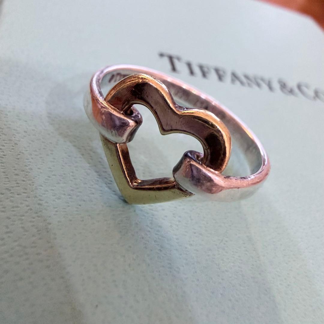 ティファニー ハートリング シルバー&ゴールド オープンハート9号
