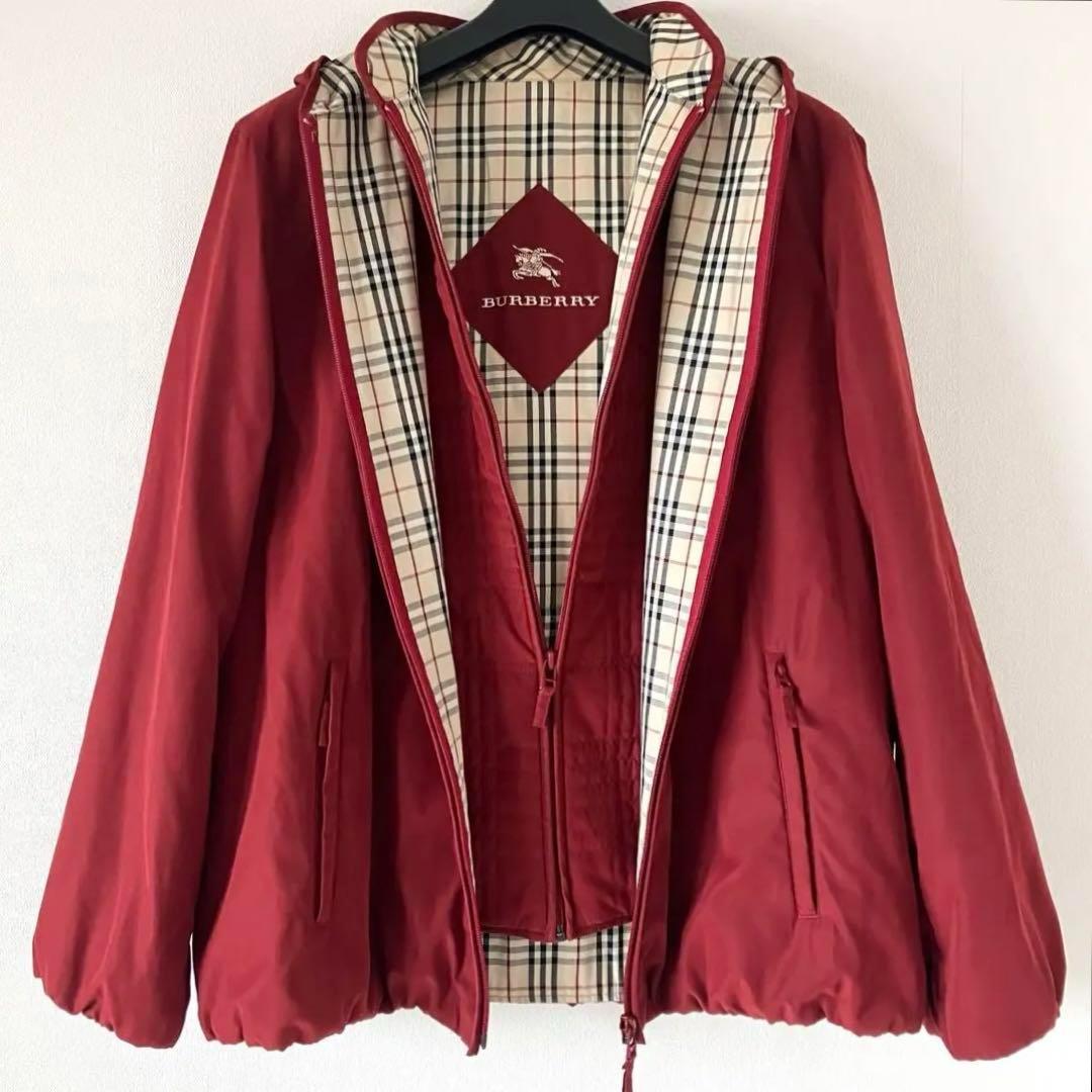バーバリーロンドン 3way ノバチェック フーデッドブルゾン 9 ワインレッド