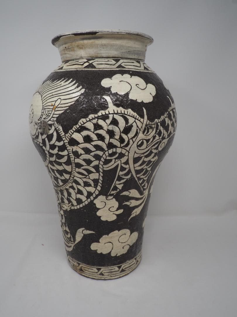 雲竜紋梅瓶　磁州窯　龍デザイン　中国　-SO