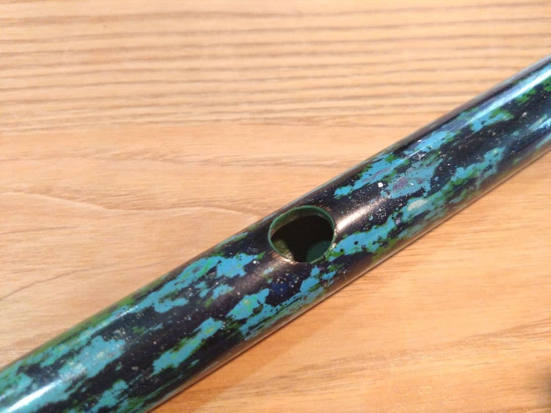 ハンドメイド品】篠笛 京都篠竹 七本調子 七穴 お囃子 唄用 緑 ④