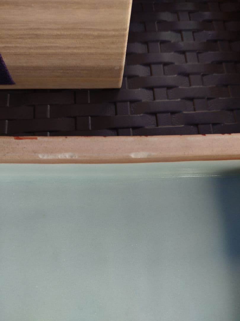 阿部眞士造染付丸文長方面取陶筥 共箱 新品?未使用?