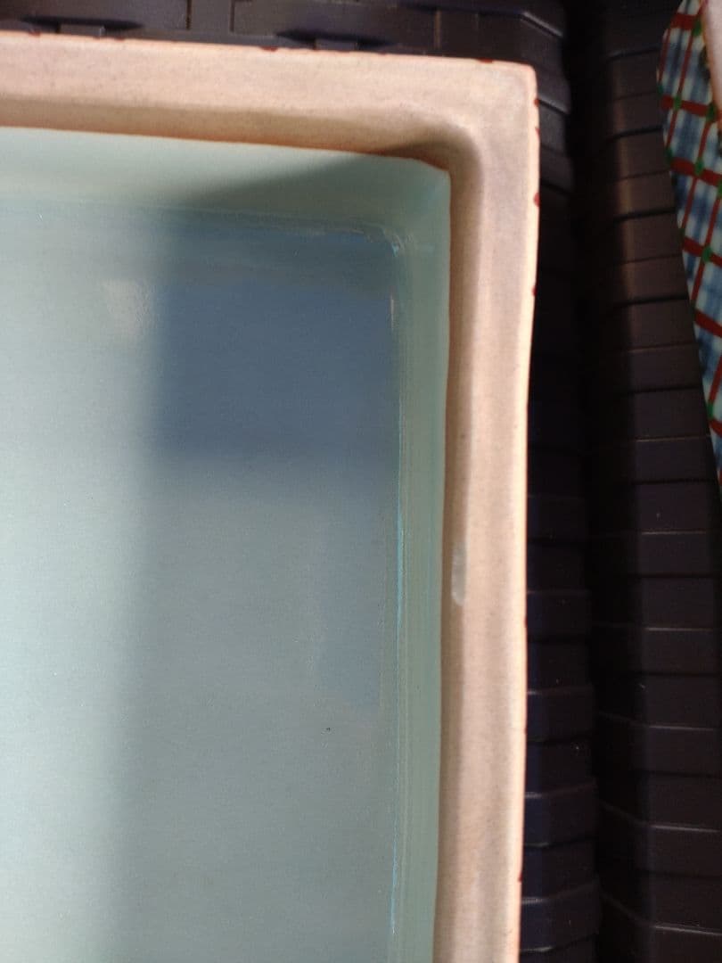 阿部眞士造染付丸文長方面取陶筥 共箱 新品?未使用?