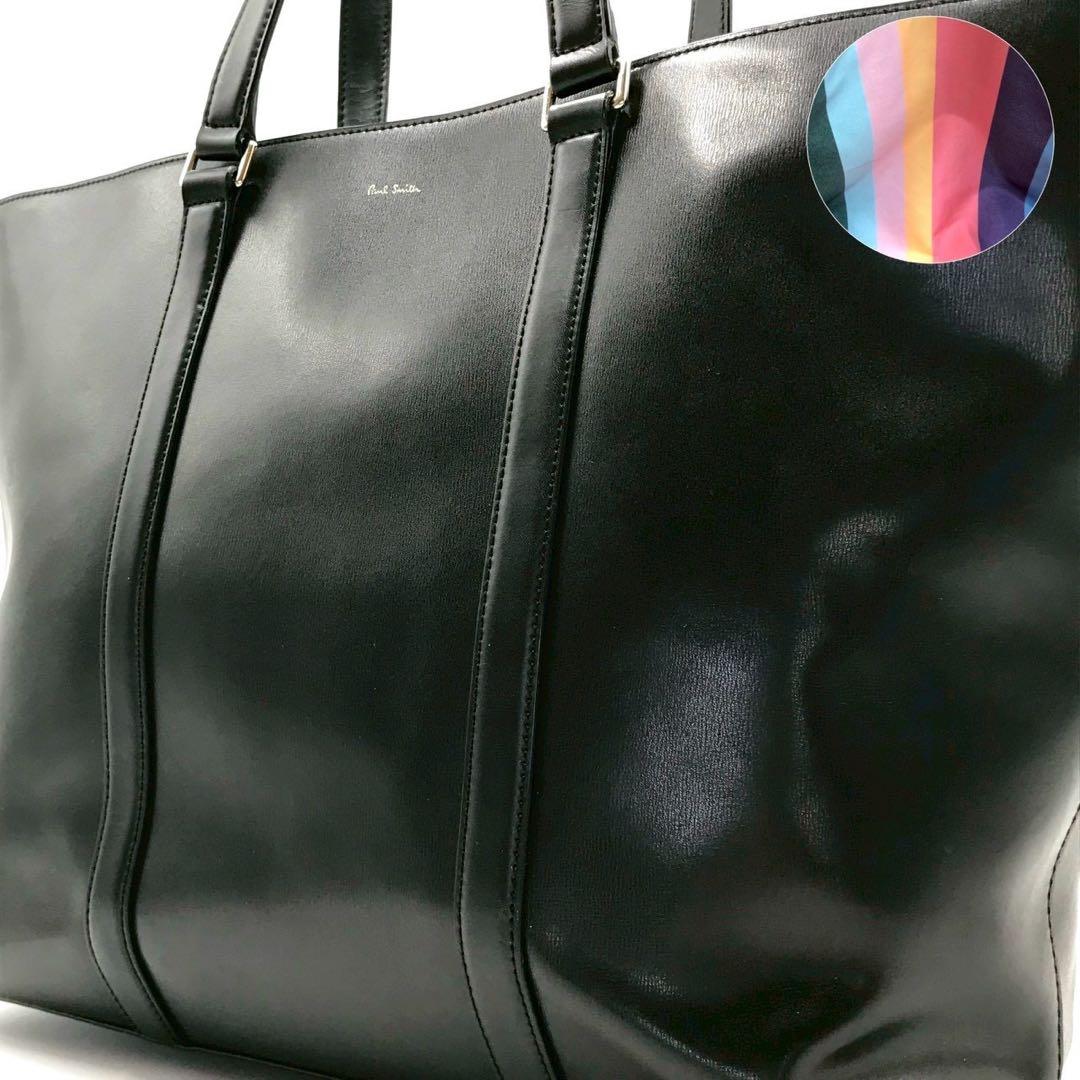 美品/定価10万✨ポールスミス トートバッグ マルチストライプ レザー ブラック