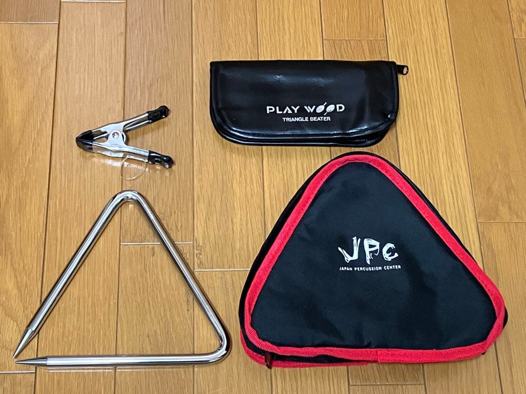 【4点セット】1.トライアングル 2.ケース 3.ホルダー 4.ビーターセット