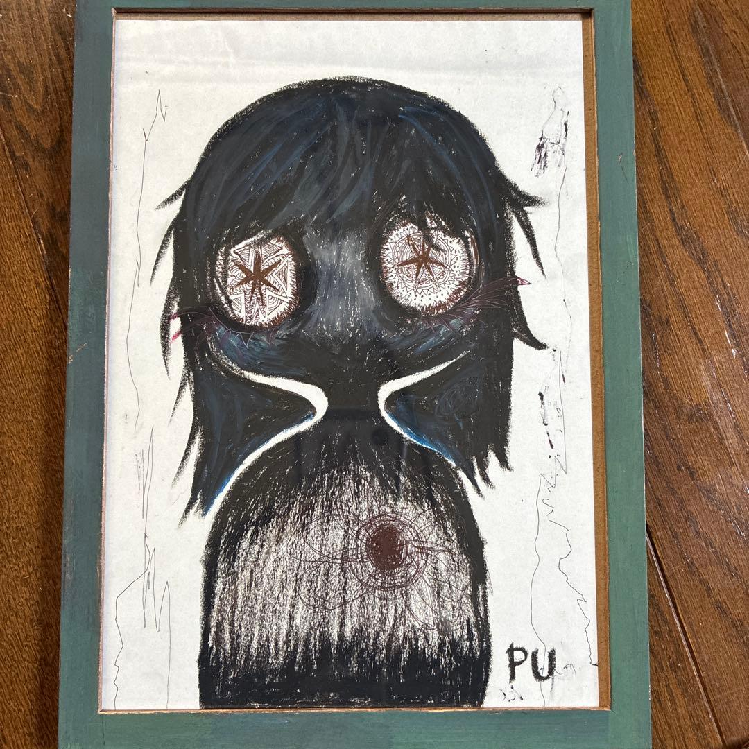 イラスト 額縁付き アート 絵 クレヨン 絵画 闇かわいい 病みかわいい