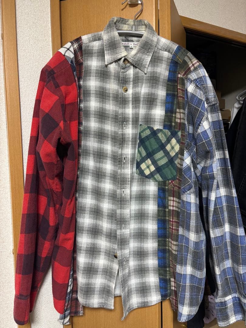 Rebuild by Needles ネルシャツ Rebuild by NEEDLES】Flannel Shirt -> 7 Cuts Zipped Wide Shirt