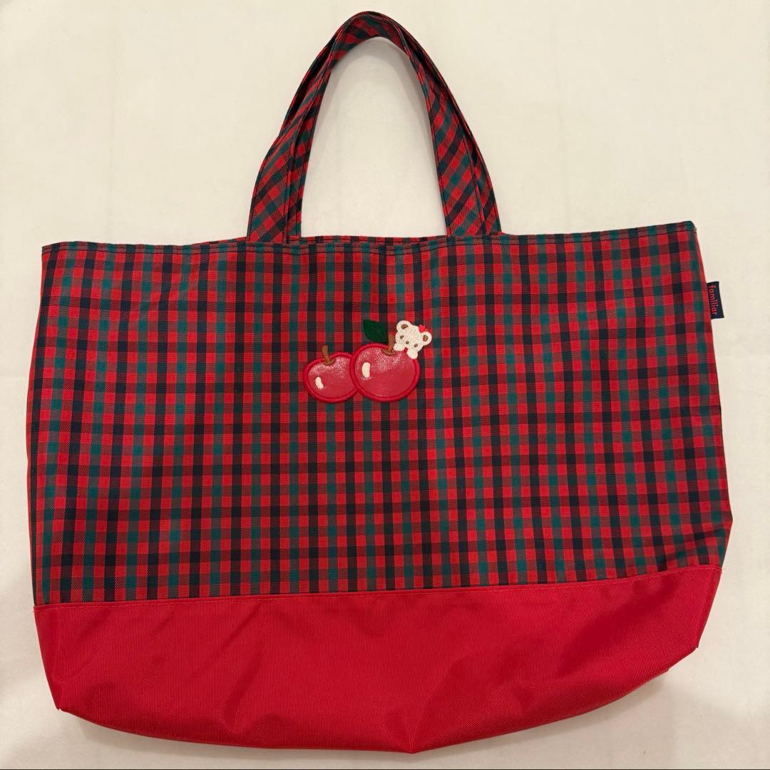 【美品】familiar 赤チェック　トートバッグ　旧デザイン familiar ファミリア 赤 チェック柄 トートバッグ 旧デザイン 未使用