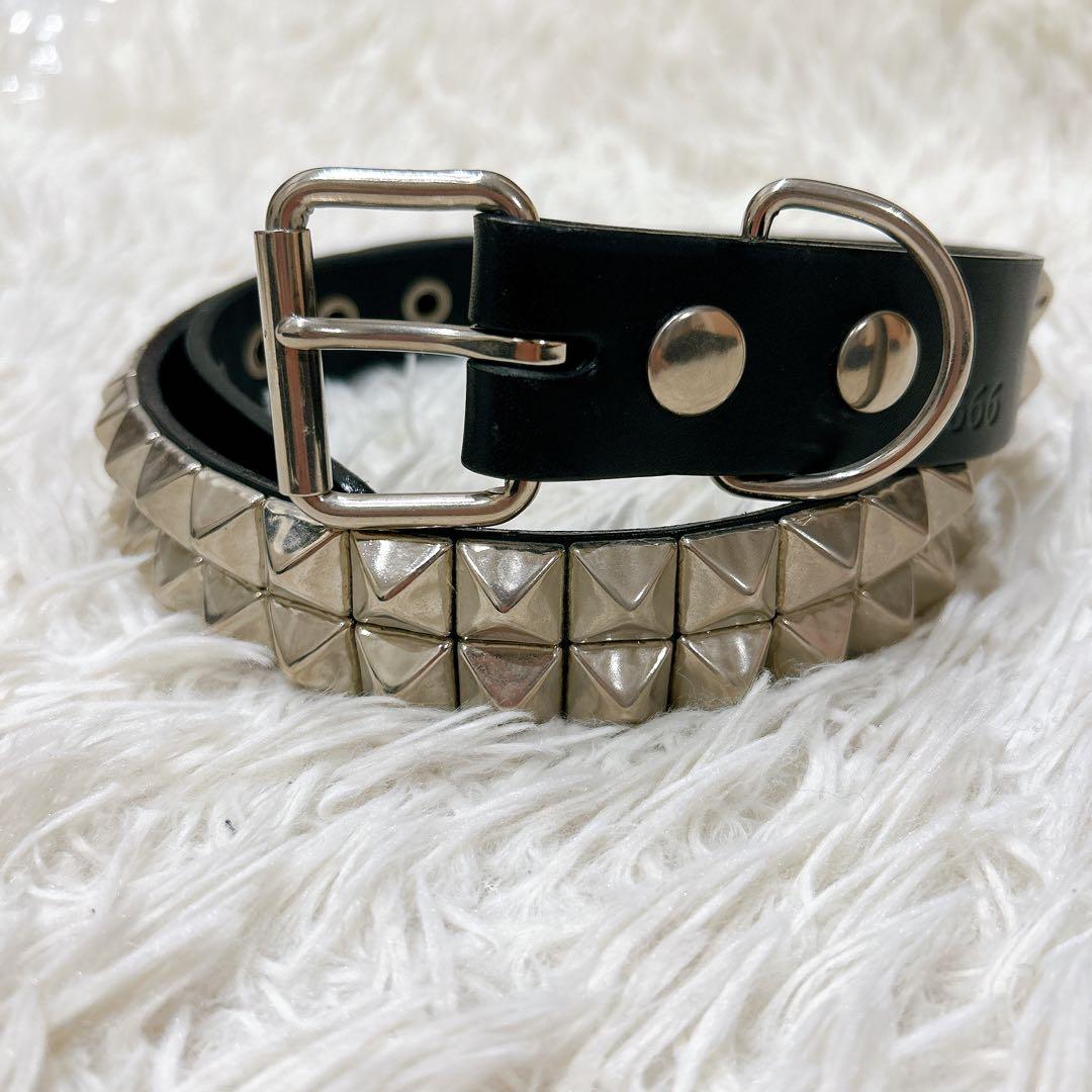 666 ピラミッドスタッズ　2段　レザーベルト　ブラック　サイズM 正規取扱店 666 Studded Gear スタッデッドギア 2連ピラミッドスタッズ