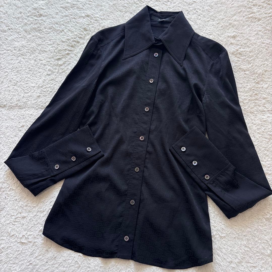GUCCI グッチ　GG総柄　シルクシャツ　ブラック　オールド　00s GUCCI（グッチ） 極美品▽GUCCI ヴィンテージ シルク100% トムフォード