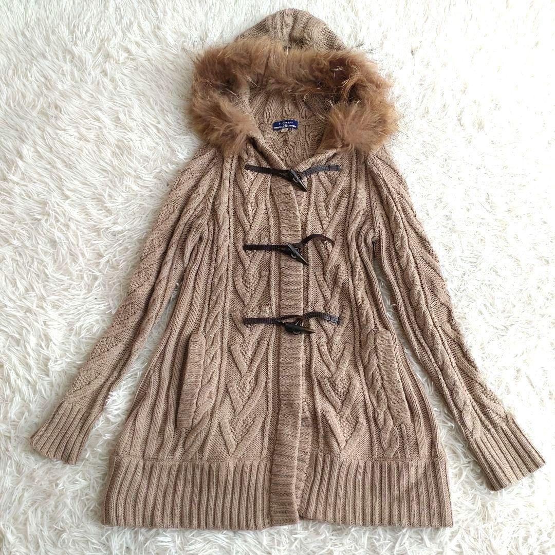 美品】バーバリーブルーレーベル☆ニットロングコート☆ダッフル☆ファー付