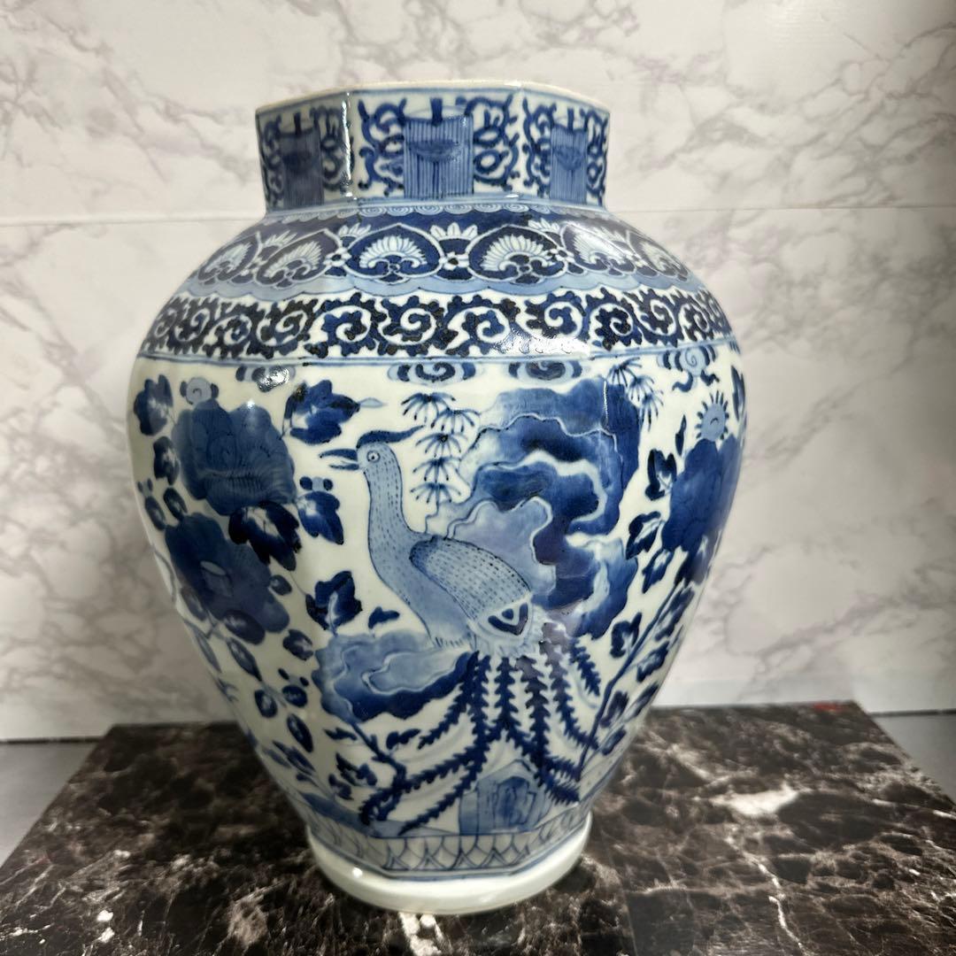 沈香壺、染め付け、鳳凰、面取り、元禄。