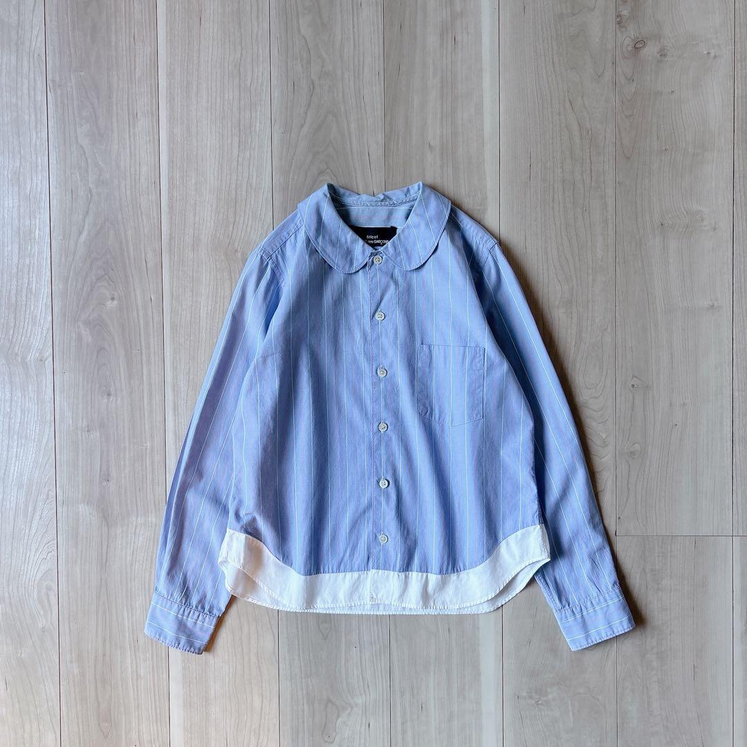 極美品＊トリココムデギャルソン 丸襟 ブルーストライプ 長袖シャツ AD1998