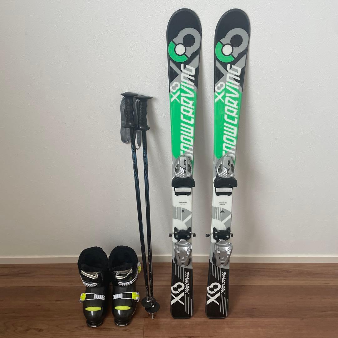 ジュニアスキー4点セット(スキー板、ビンディング、ブーツ、ポール)