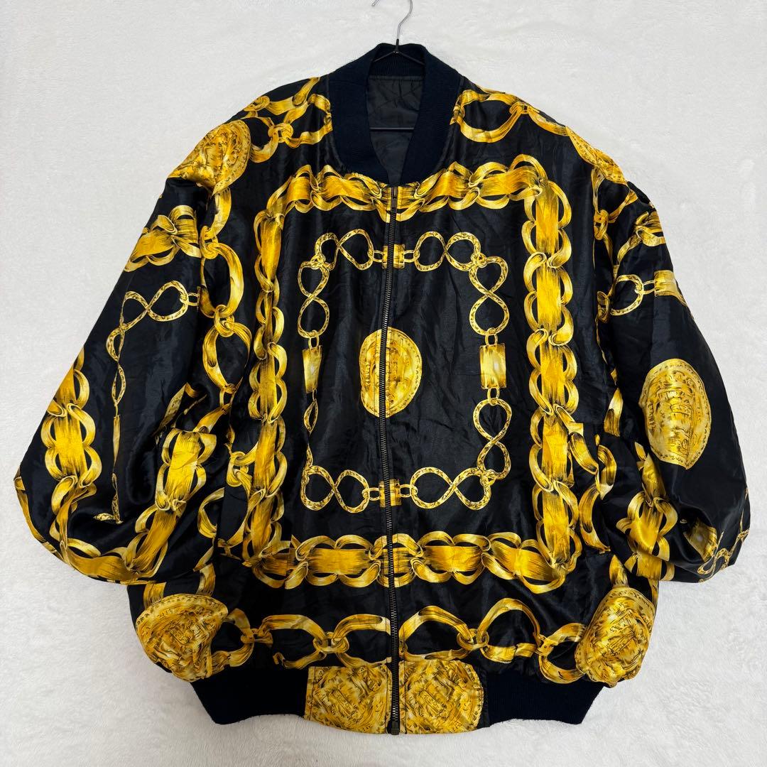 90's Y2K スカジャン ナイロンジャケット 総柄　チェーン柄　バロック