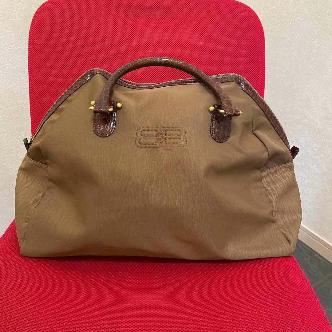 バレンシアガ　ブラウン ボストンバッグ ナイロン レザー