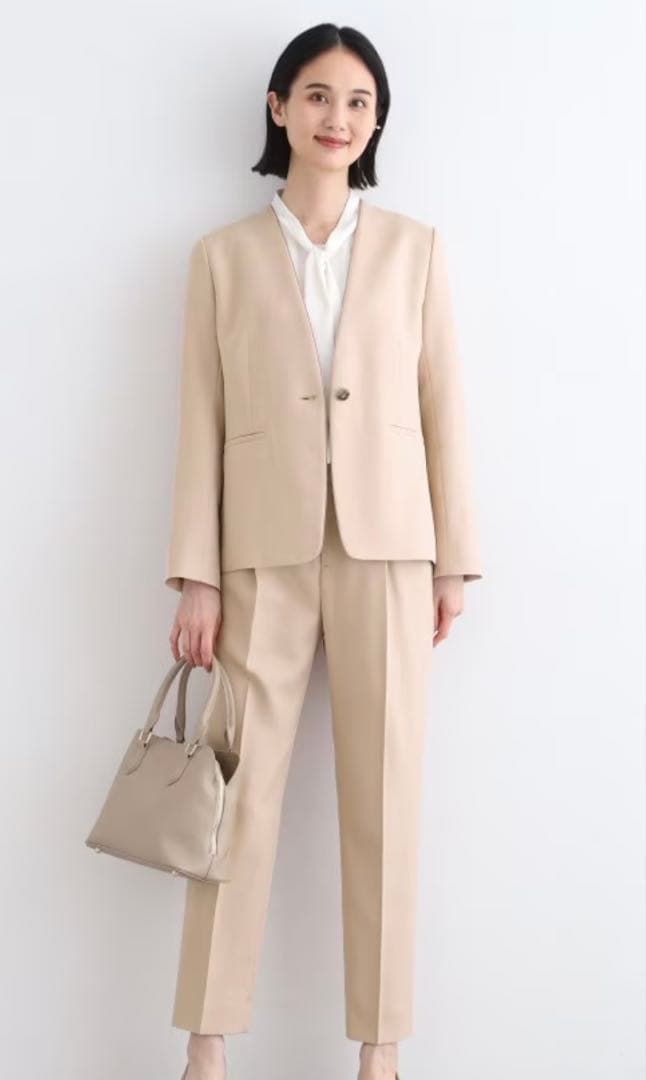 INDIVI 【洗える／UVケア／定番スーツ】ウール調ノーカラージャケット19 定番スーツ／UVケア／洗える】ウール調ノーカラージャケット