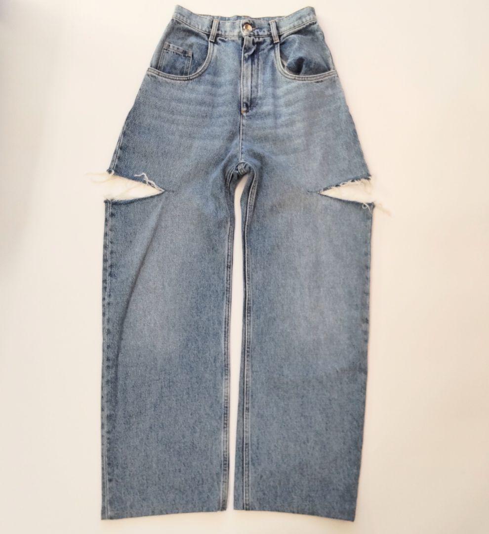 美品 メゾンマルジェラ スラッシュ デニム パンツ ダメージ加工 ブルー 38