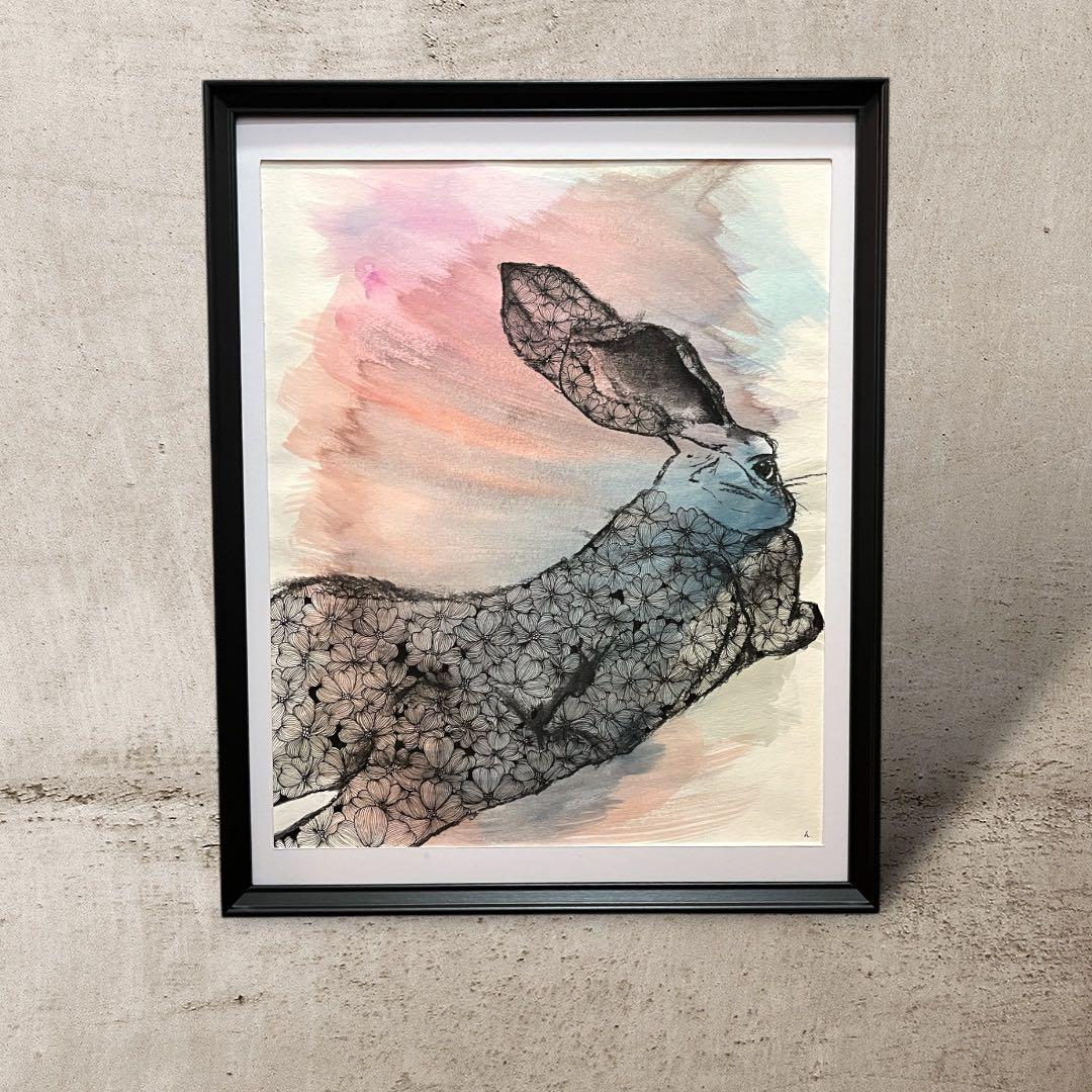 水彩壁絵watercolor“The Chilling Bunny Bunny”