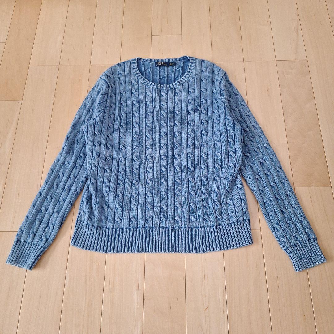 【美品】ポロラルフローレン　ウォッシュ加工ケーブルニット　ブルー