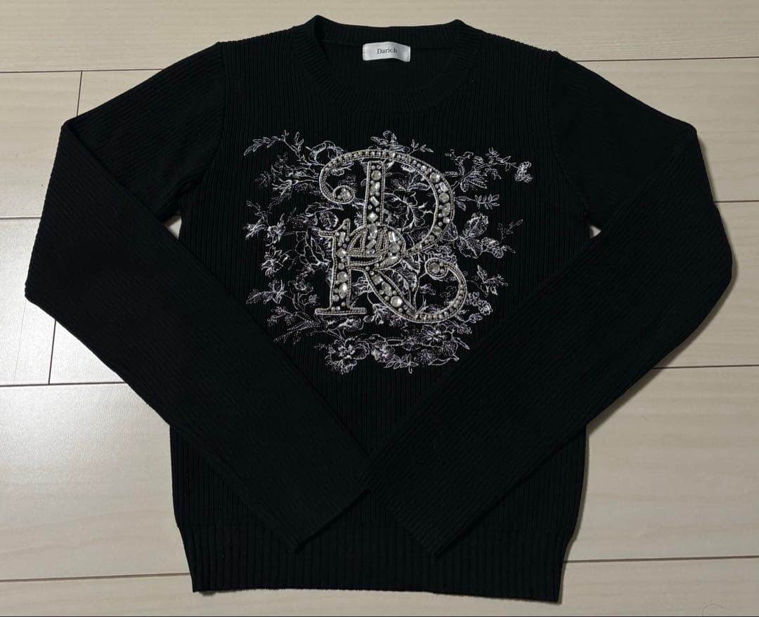 Darich ダーリッチ DRビジューフラワーリブニットトップス BLK - メルカリ