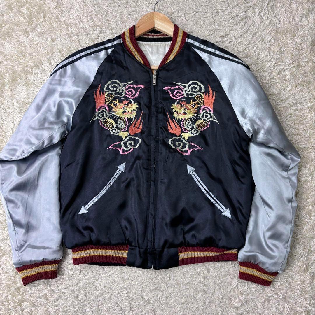 希少】テーラー東洋 スカジャン 日本地図 リバーシブル 龍 虎 刺繍 S