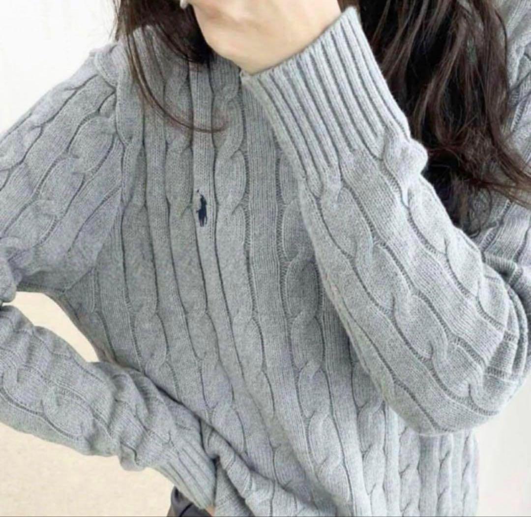 【極美品✨】ポロラルフローレン定番大人気グレーカラーコットンケーブルセーター