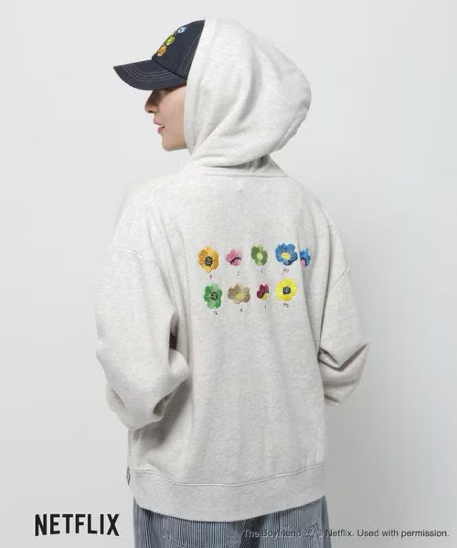 ニコアンド 【ボーイフレンドシーズン2】フラワープルオーバーフーディーグレーM