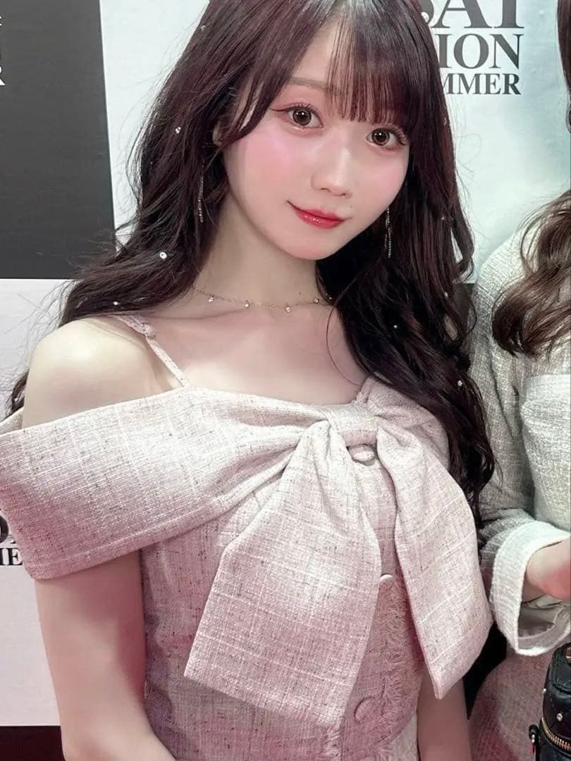 LIP SERVICE ツイードリボンオフショルトップスピンク