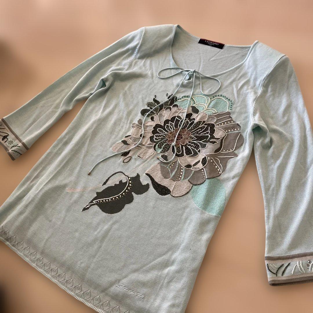 LEONAD レオナール　ニット　トップス　花柄　刺繍　ラインストーン　L 新品