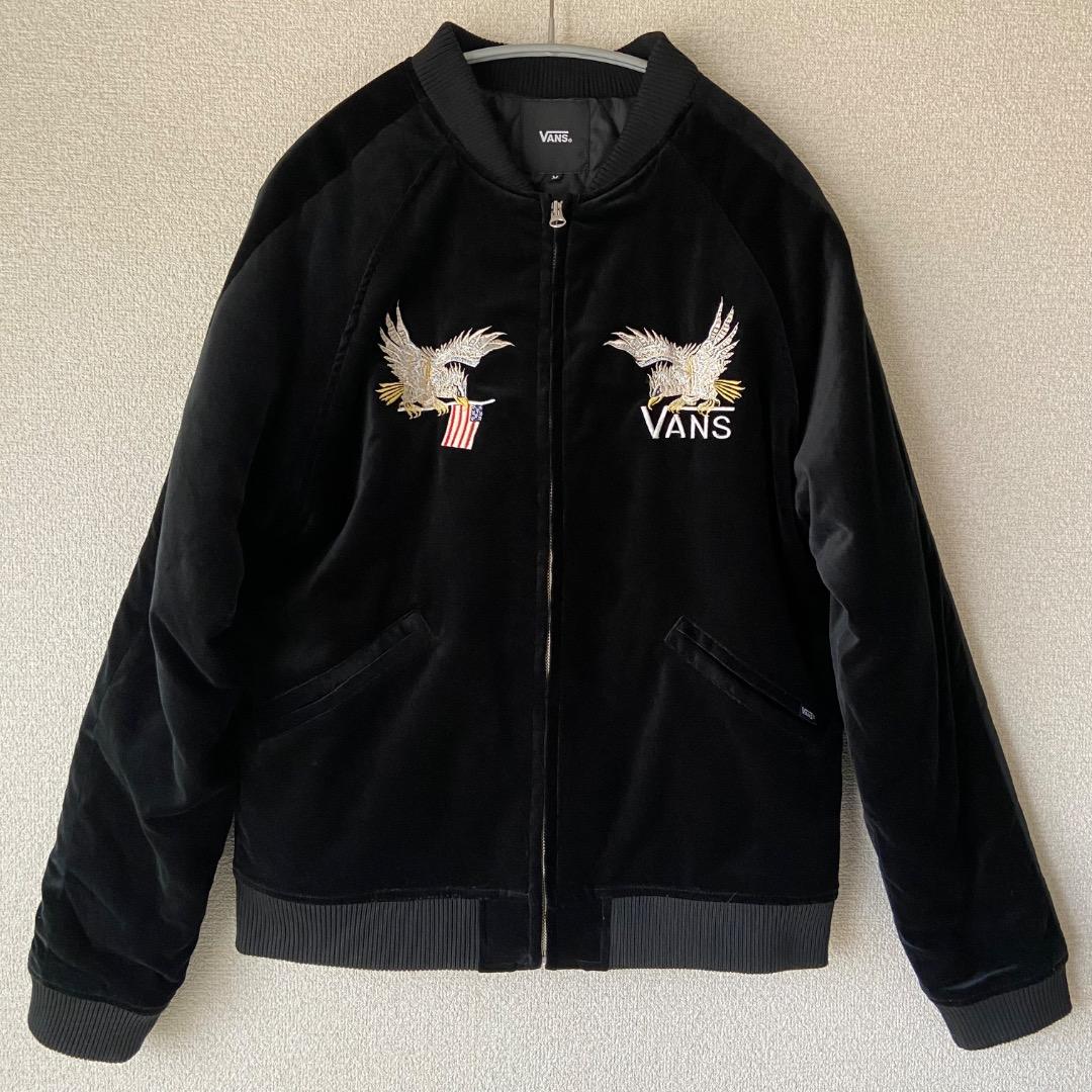 VANS バンズ スカジャン 別珍 ベロア M 刺繍 黒 ブラック