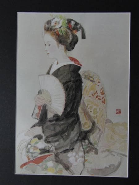 宮本三郎　舞子・扇子、額装版一部、版上落款入、新品額付