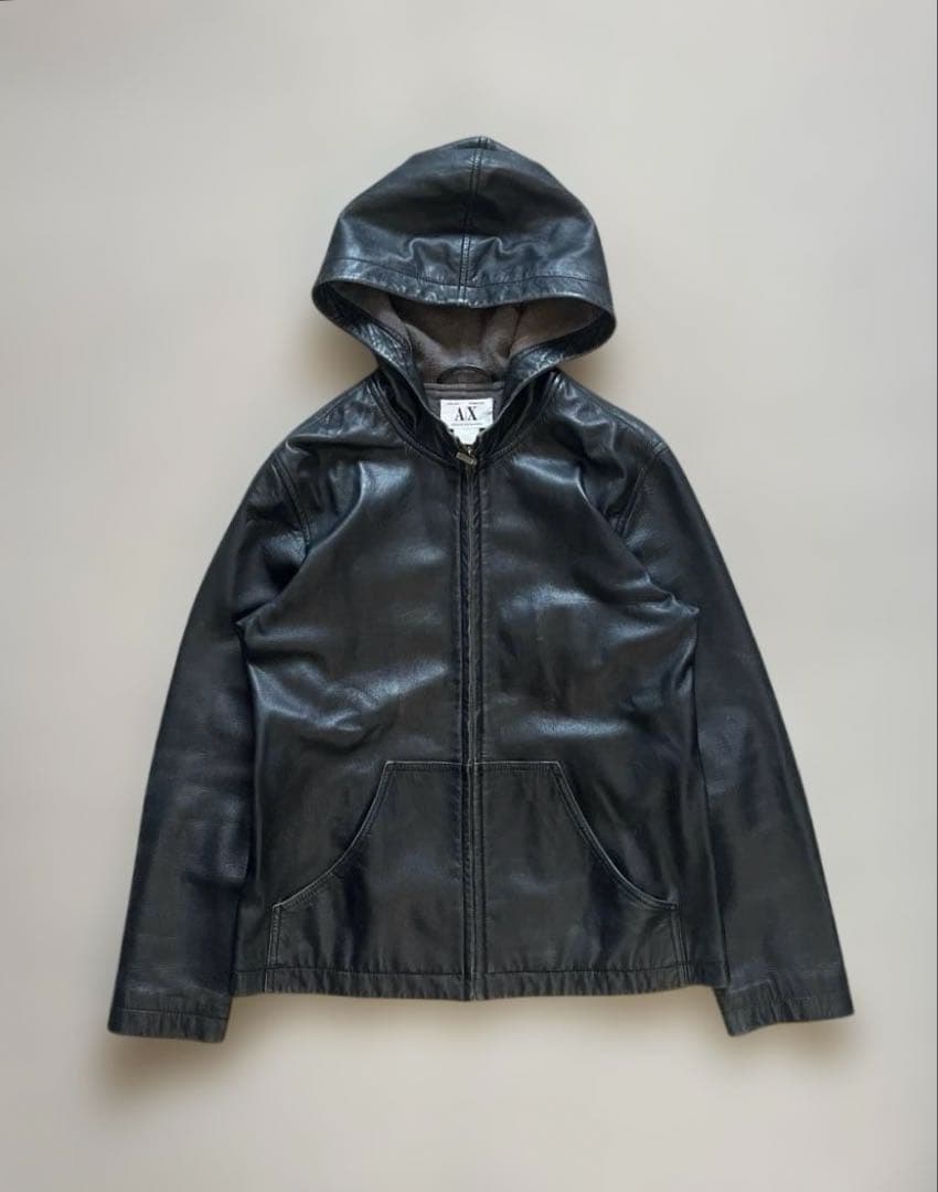 ジャケット・アウター 00s armani exchange lamb lether hoodie