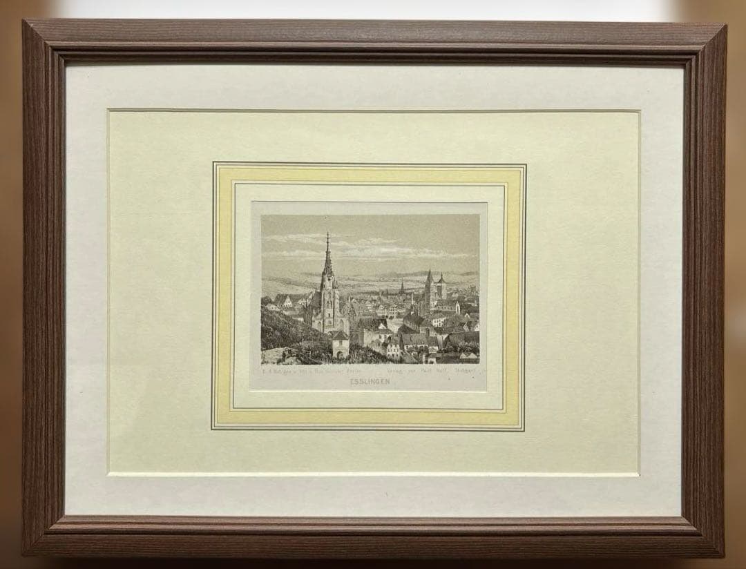 エスリンゲン全景 R.ガイスラーによる1850年頃のオリジナルリトグラフ イリノイ州スプリングフィールド：歴史、文化、エイブラハム