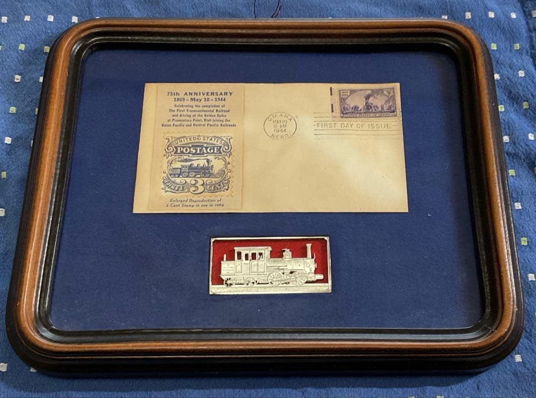 1944年 米国初日カバー 額装 Franklin Mint系 汽車銀色 1986年 ジェファーソン 5セント銀貨 USA トーマス・ジェファーソン 美