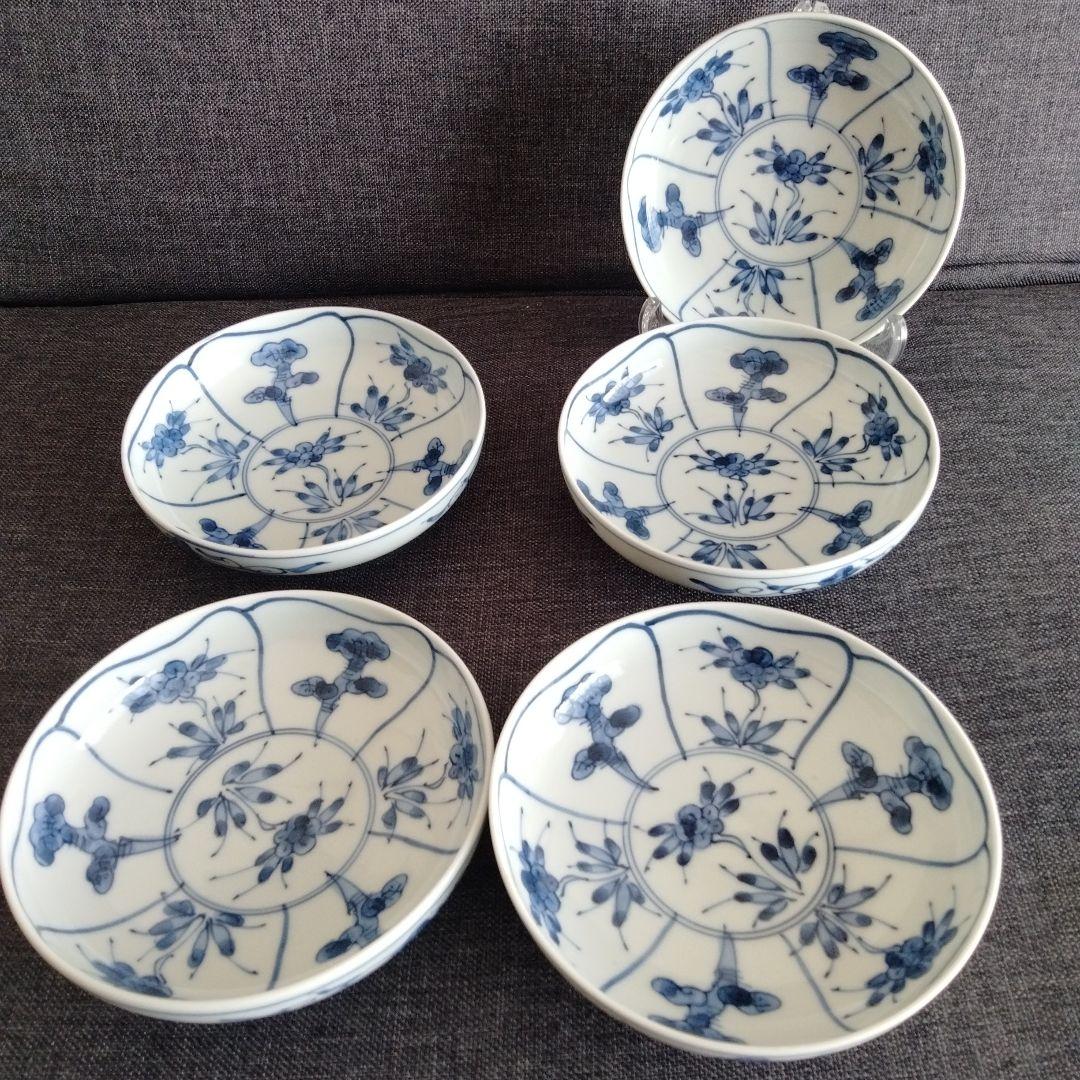 真玉園窯元 加藤靖彦 作】瀬戸染付 花間取文 皿 五客 共箱 - メルカリ