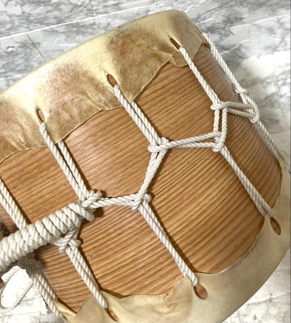 【高級】 桶胴太鼓 桶太鼓 手持ち 紐締め バチ2本 和太鼓 21.3cm ②