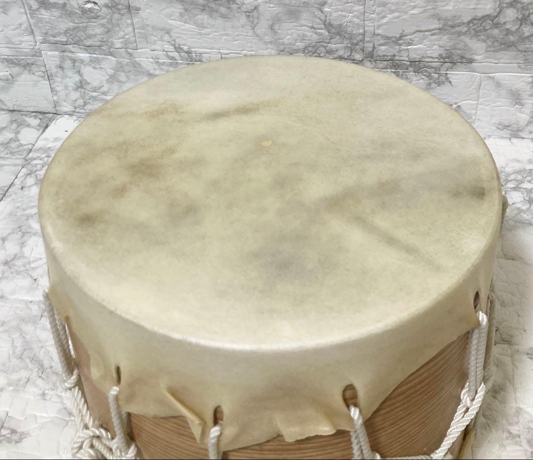 【高級】 桶胴太鼓 桶太鼓 手持ち 紐締め バチ2本 和太鼓 21.3cm ②