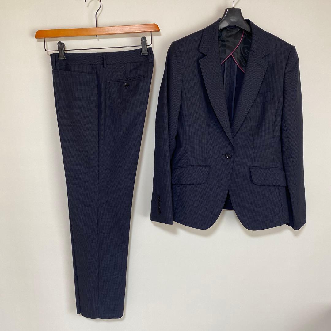 ヒルトン パンツスーツ 11 W78 Super 110's 濃紺チェックDMW