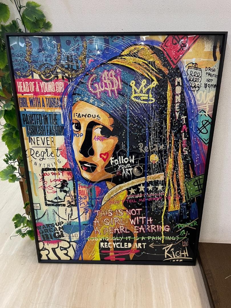 水晶絵　フェルメール　真珠の耳飾りの少女　アートパネル　クリスタル　立体　絵画